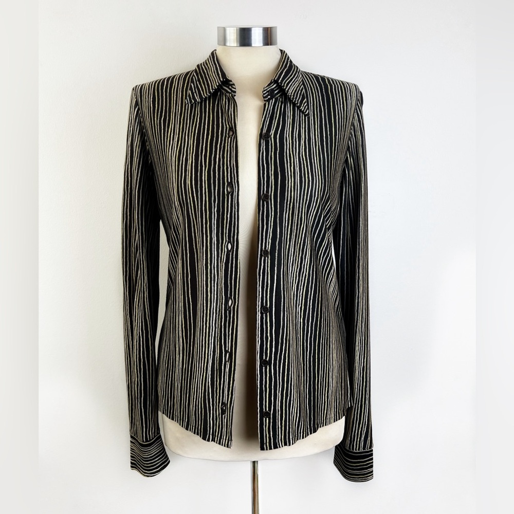 Vintage Shirt 1990s Kenneth Cole stripe blouse women’s size small top Brown